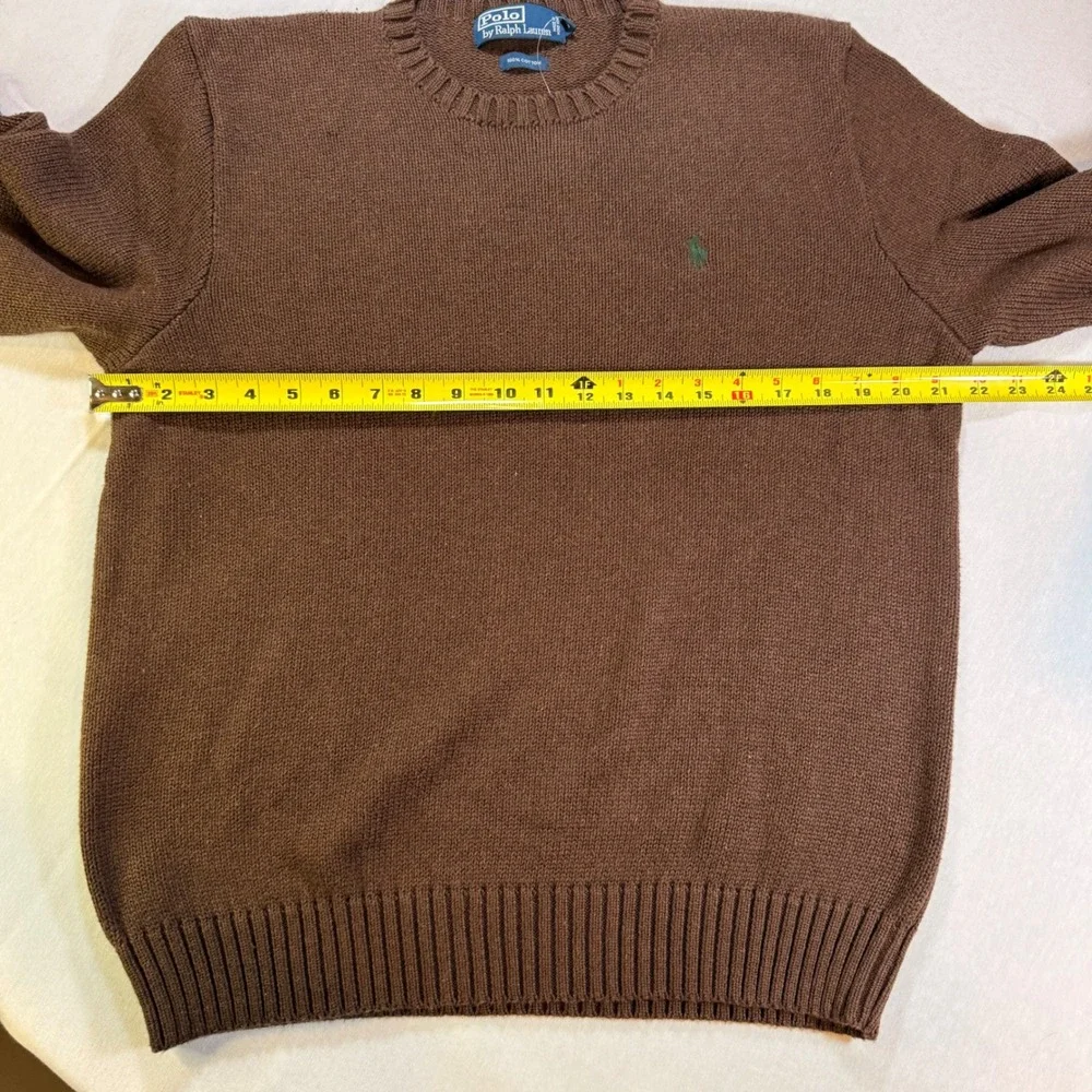 NOS Polo Ralph Lauren Sweater Mens L Brown Cotton Knit Crew Neck Vtg Old Money